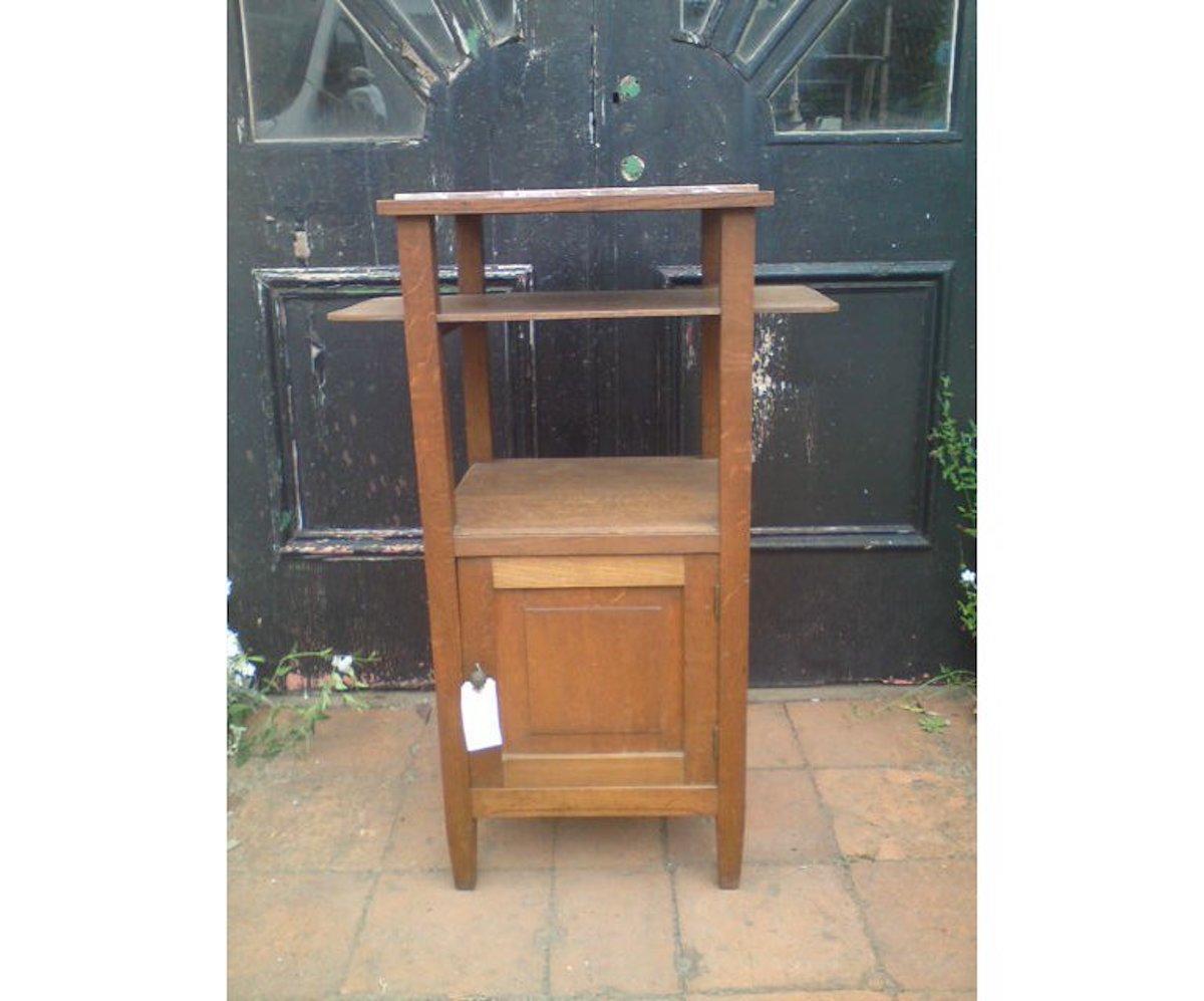 Arts and Crafts Three Arts & Crafts Oak Bedside Cabinets with Marble Tops and Extending Shelves. For Sale