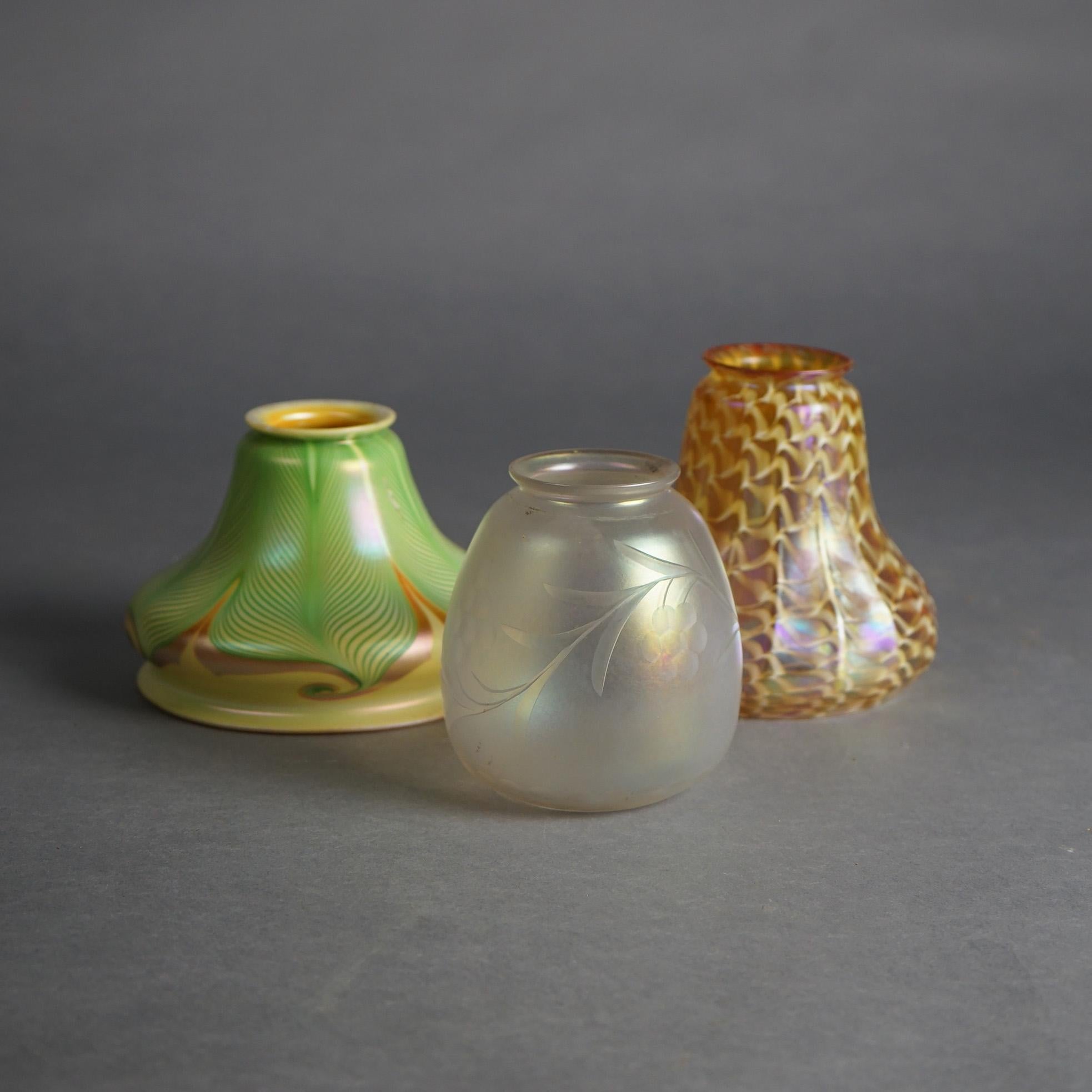 American Three Arts & Crafts Steuben & Quezal Art Glass Shades C1920 For Sale