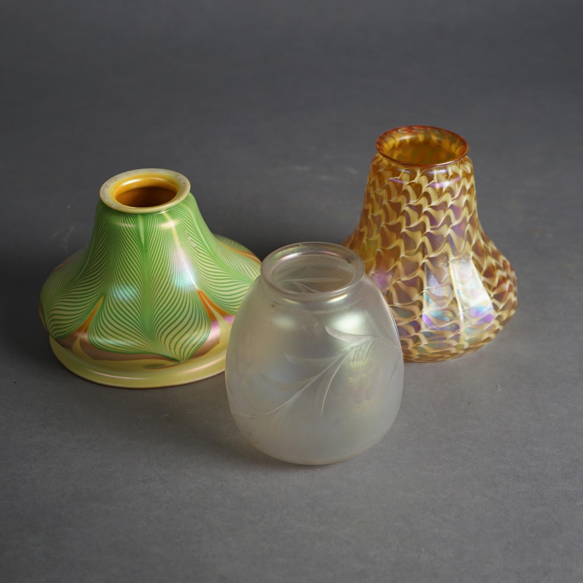 Three Arts & Crafts Steuben & Quezal Art Glass Shades C1920 In Good Condition In Big Flats, NY