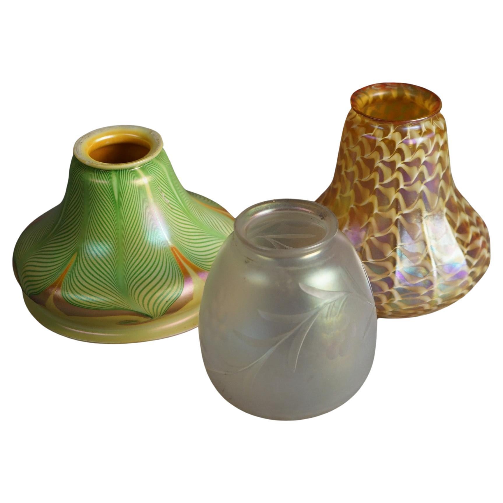Three Arts & Crafts Steuben & Quezal Art Glass Shades C1920