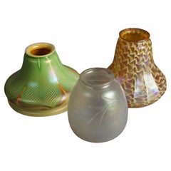 Antique Three Arts & Crafts Steuben & Quezal Art Glass Shades C1920