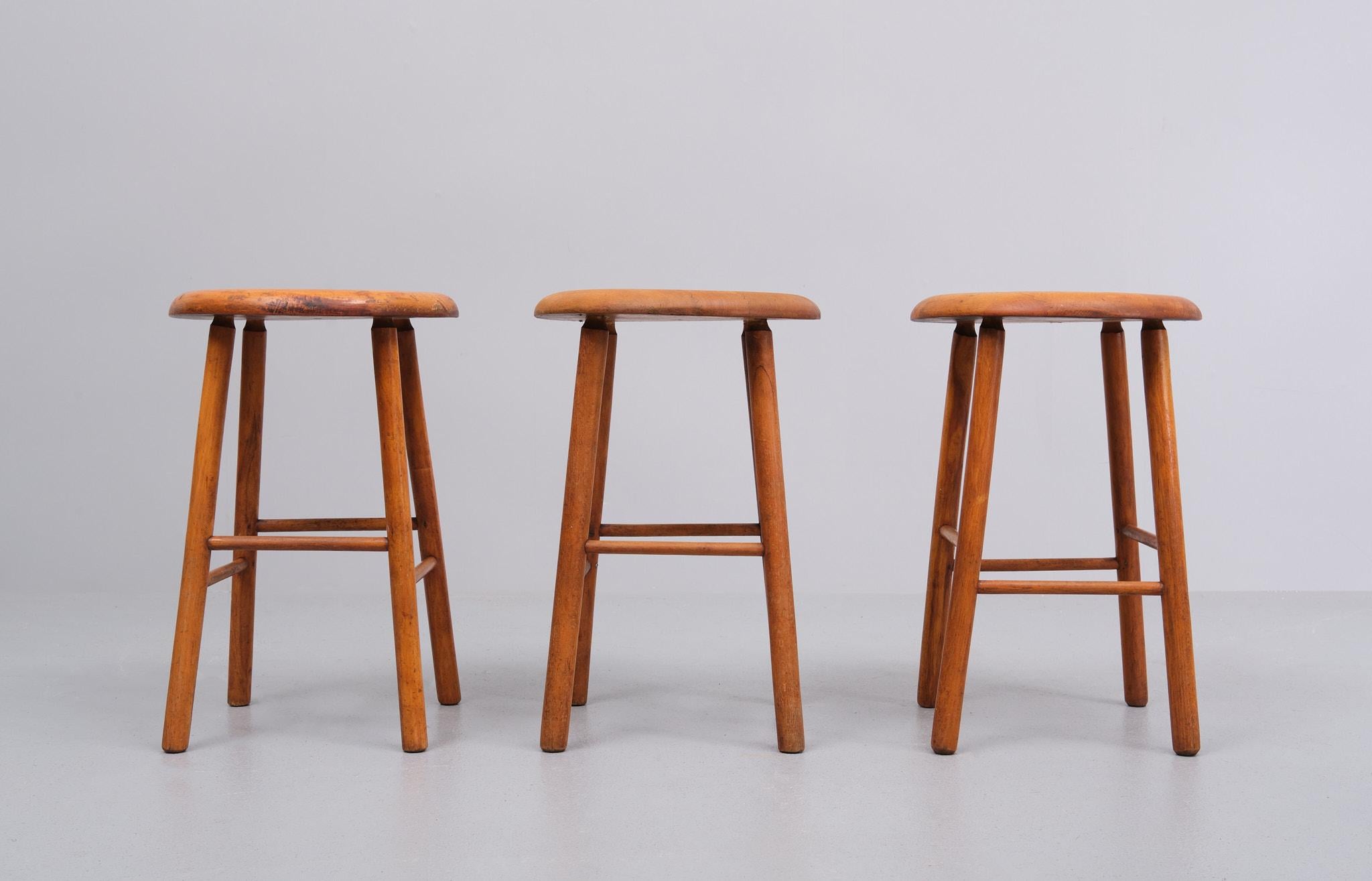 Mid-20th Century Three authentic wooden stools  1950s Holland  For Sale
