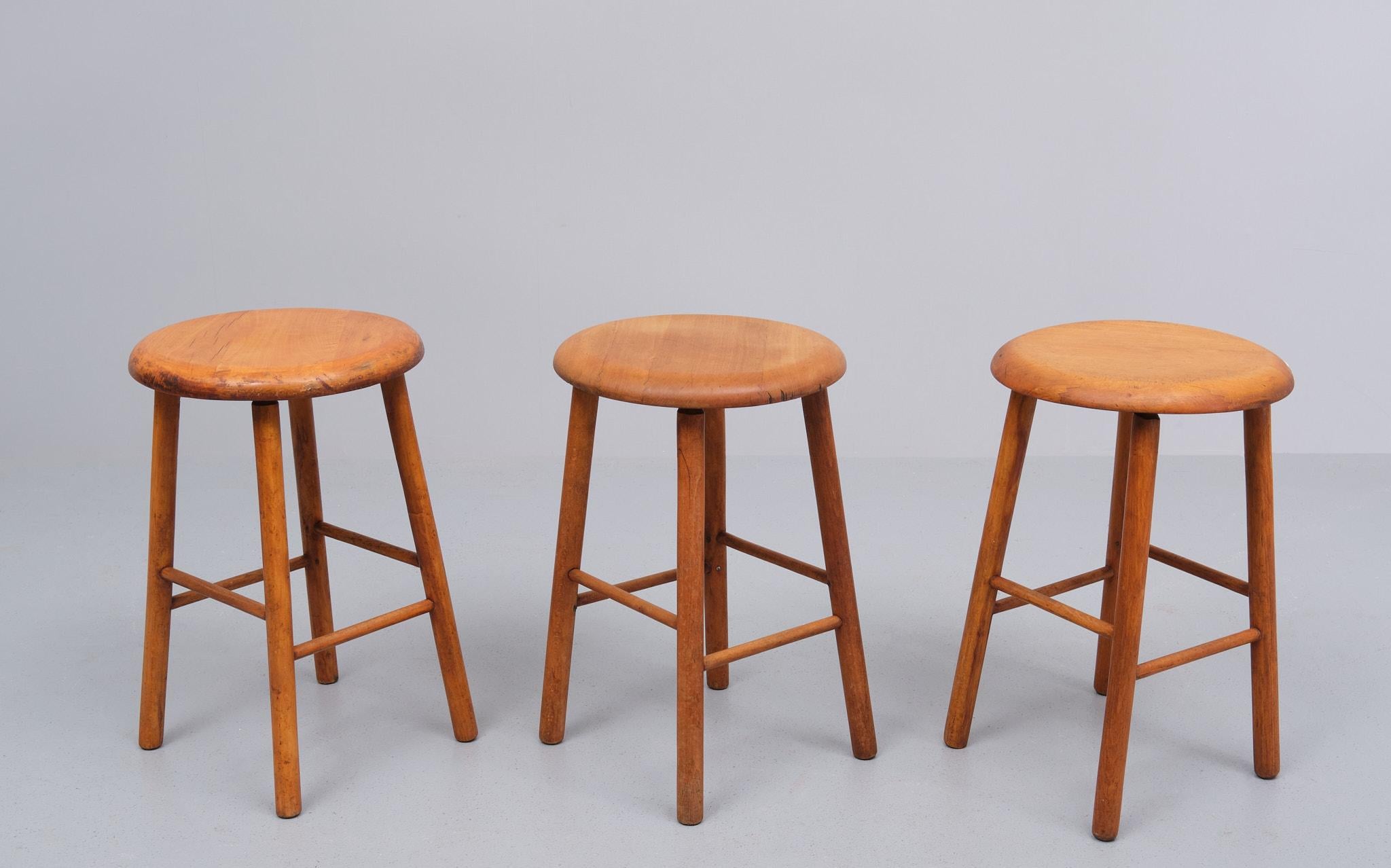 Three authentic wooden stools  1950s Holland  For Sale 1