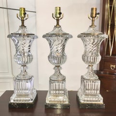 3 lampes en cristal tourbillonnant de style Baccarat en forme de vase par Paul Hanson