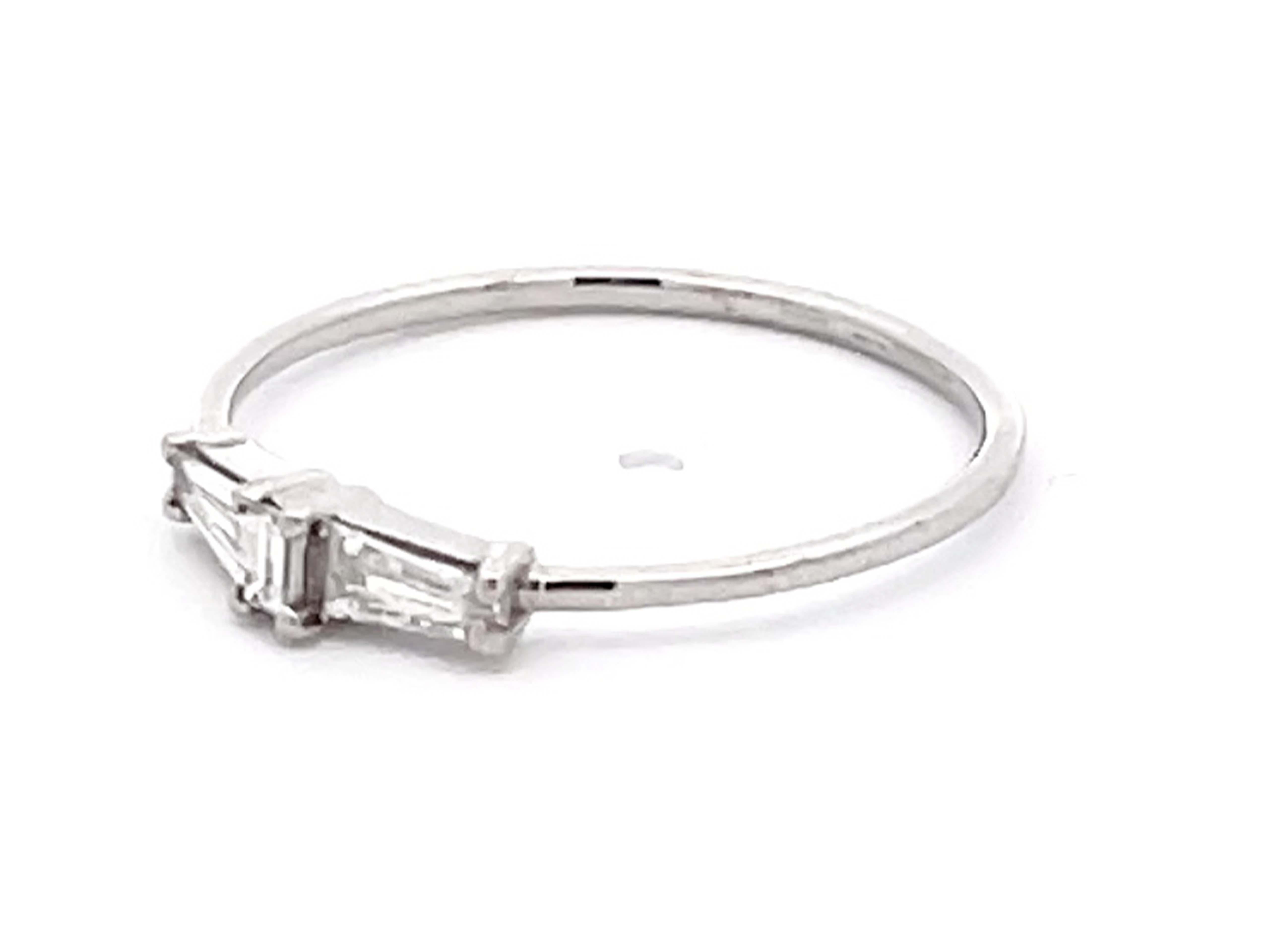 Baguette Cut Three Baguette Diamond Thin Band Ring in 14k White Gold