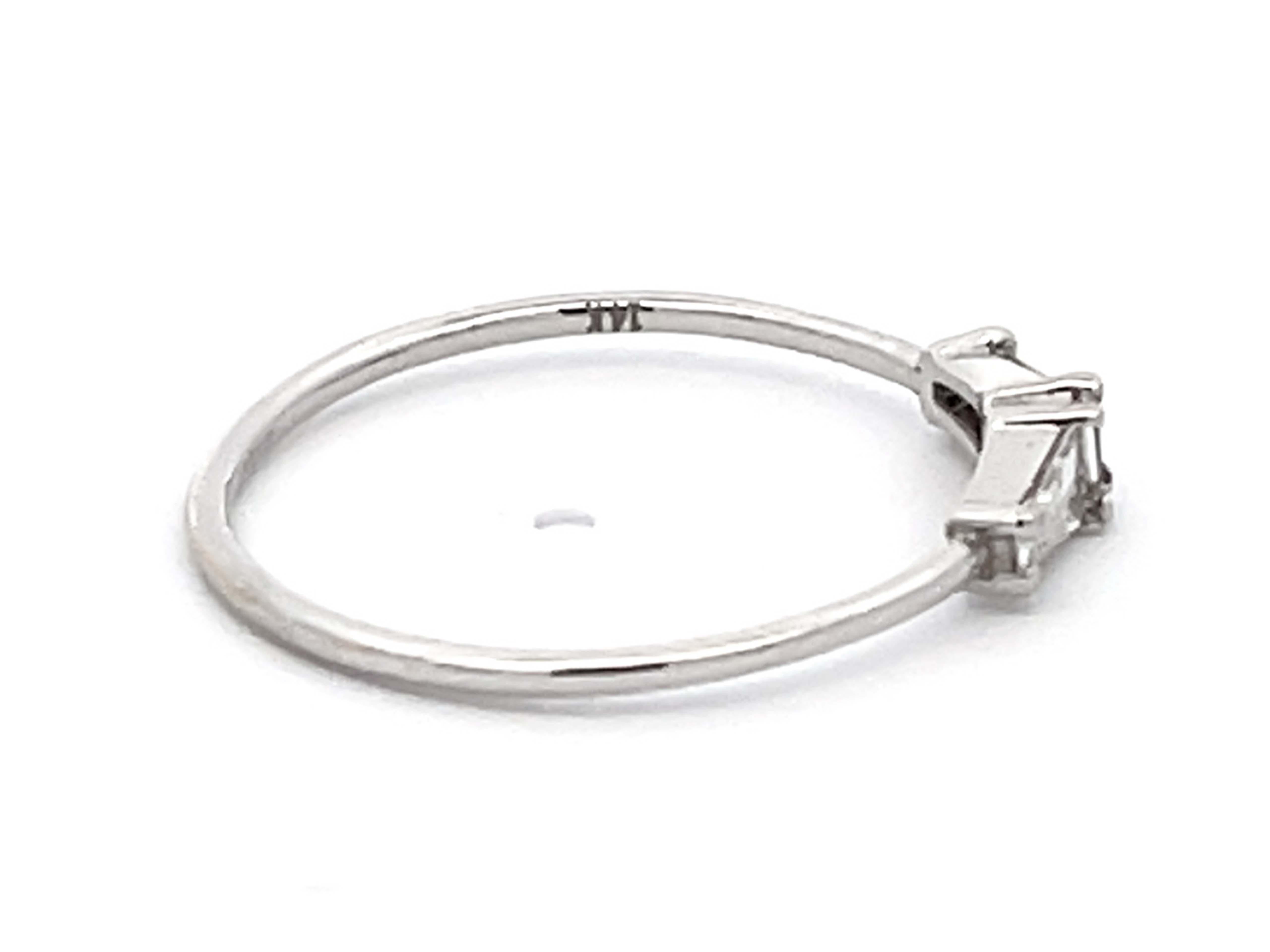Women's or Men's Three Baguette Diamond Thin Band Ring in 14k White Gold
