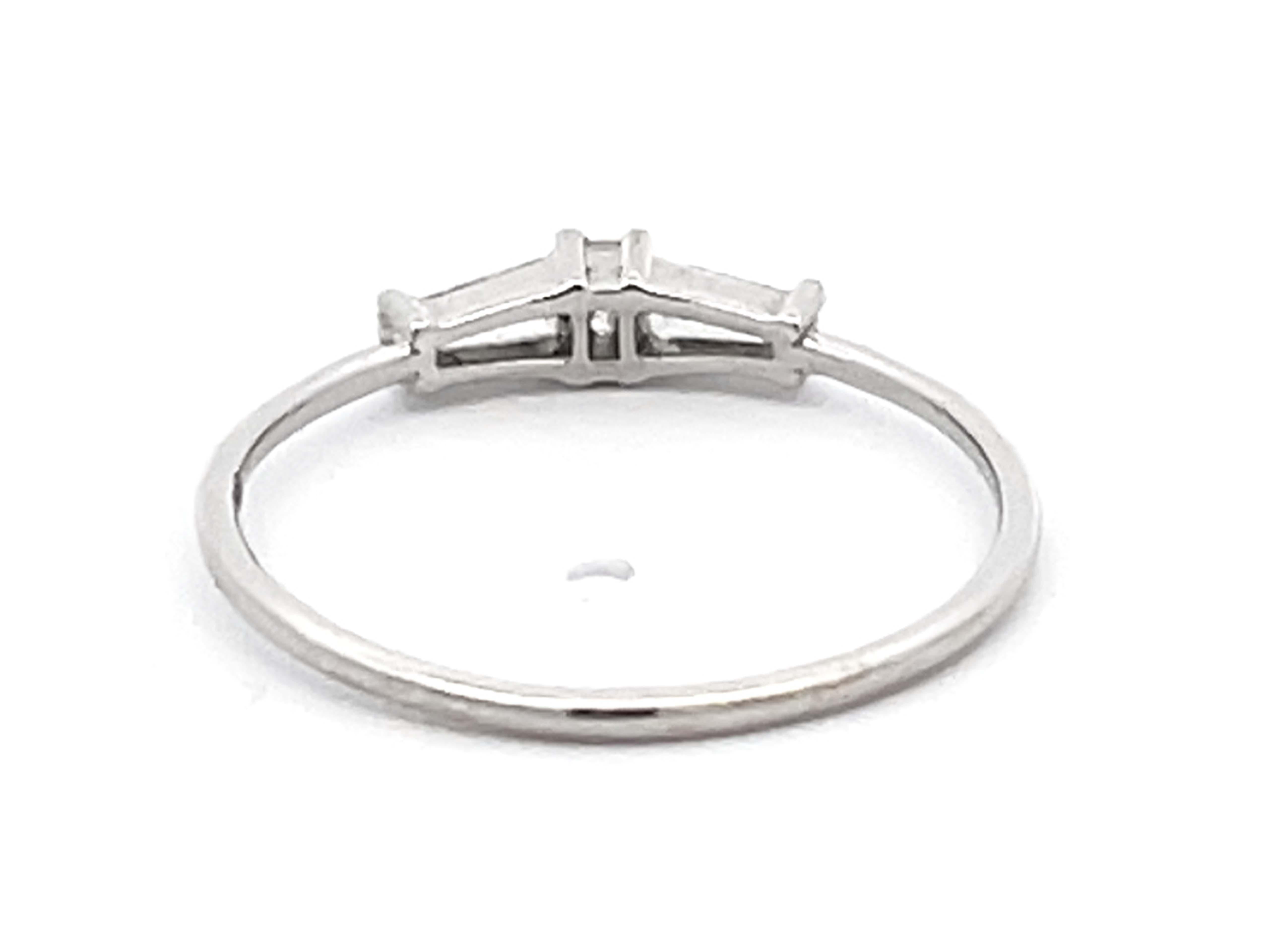 Three Baguette Diamond Thin Band Ring in 14k White Gold 1