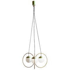 Three Ball Chandelier with Green Accents, Italy, 1950s