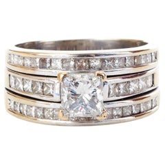Dreiband Diamant-Verlobungsring mit Prinzessinnenschliff, Braut-Ehering
