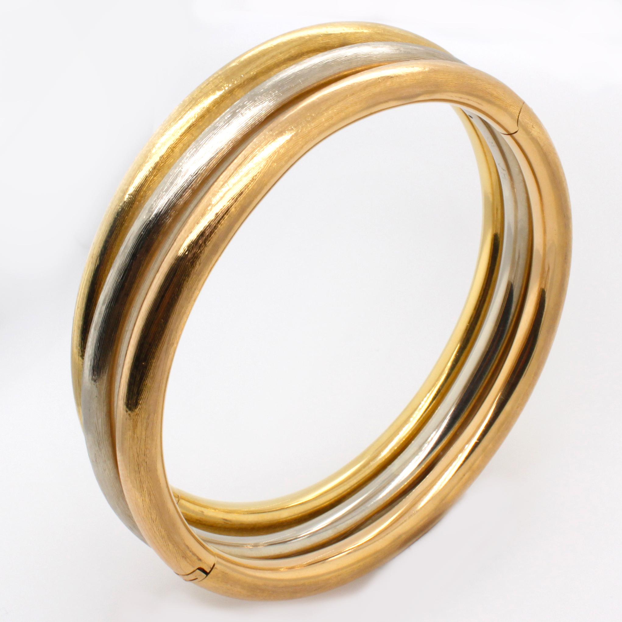 Women's Three Bangles in Yellow, White and Rosé Gold