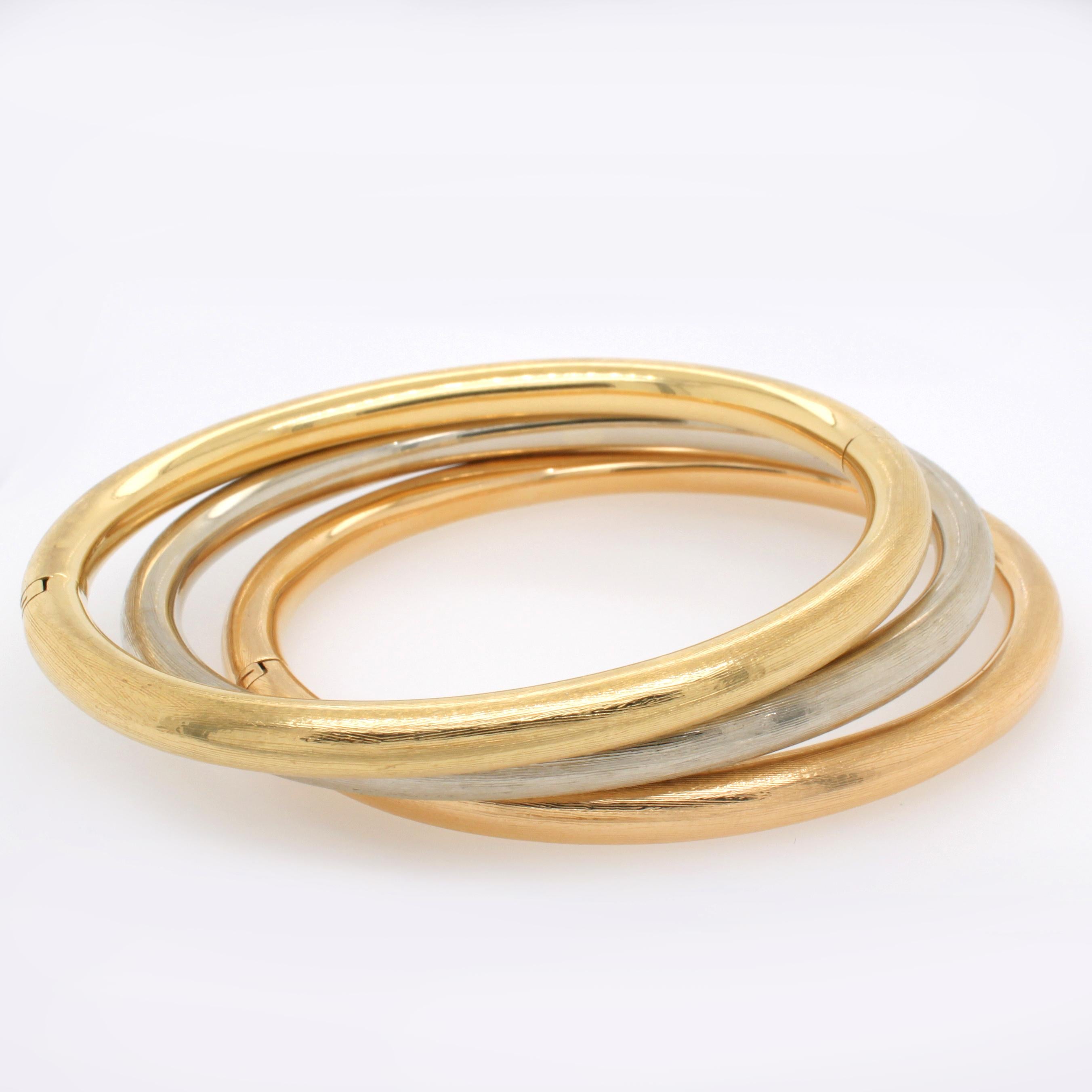 Three Bangles in Yellow, White and Rosé Gold 1