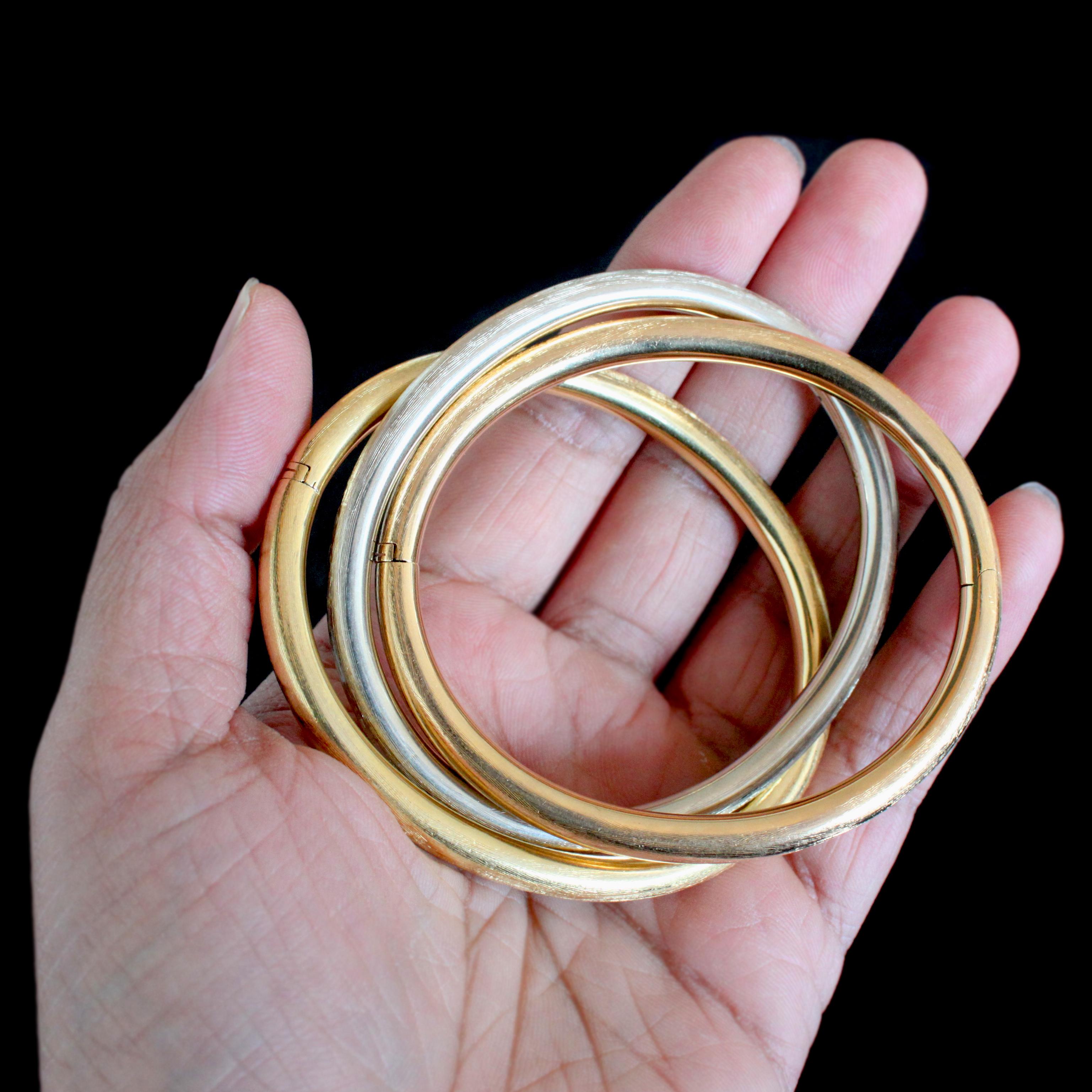 Three Bangles in Yellow, White and Rosé Gold 2