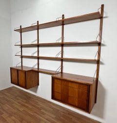 Three-Bay Midcentury "Cado" Style Wall Mounted Shelving Unit, circa 1970s
