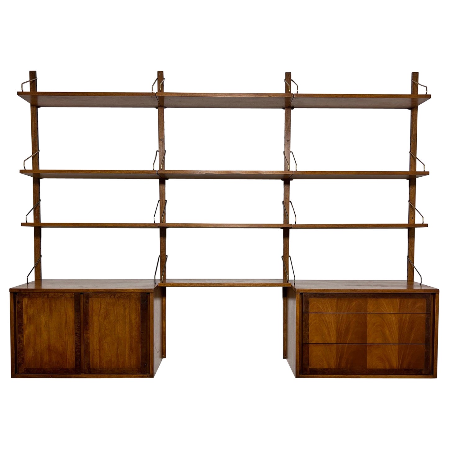 Three-Bay Midcentury "Cado" Style Wall Mounted Shelving Unit, circa 1970s