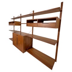 Three-Bay Teak Wall Mounted Shelving Unit By Torbjorn Afdal C. 1960s