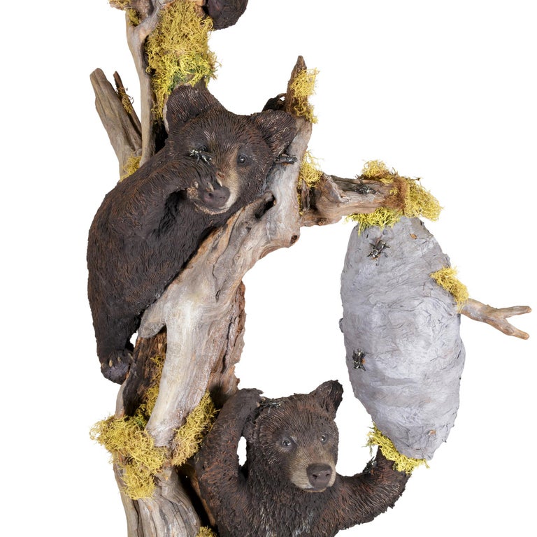 Three Bear Cubs Driftwood Floor Lamp