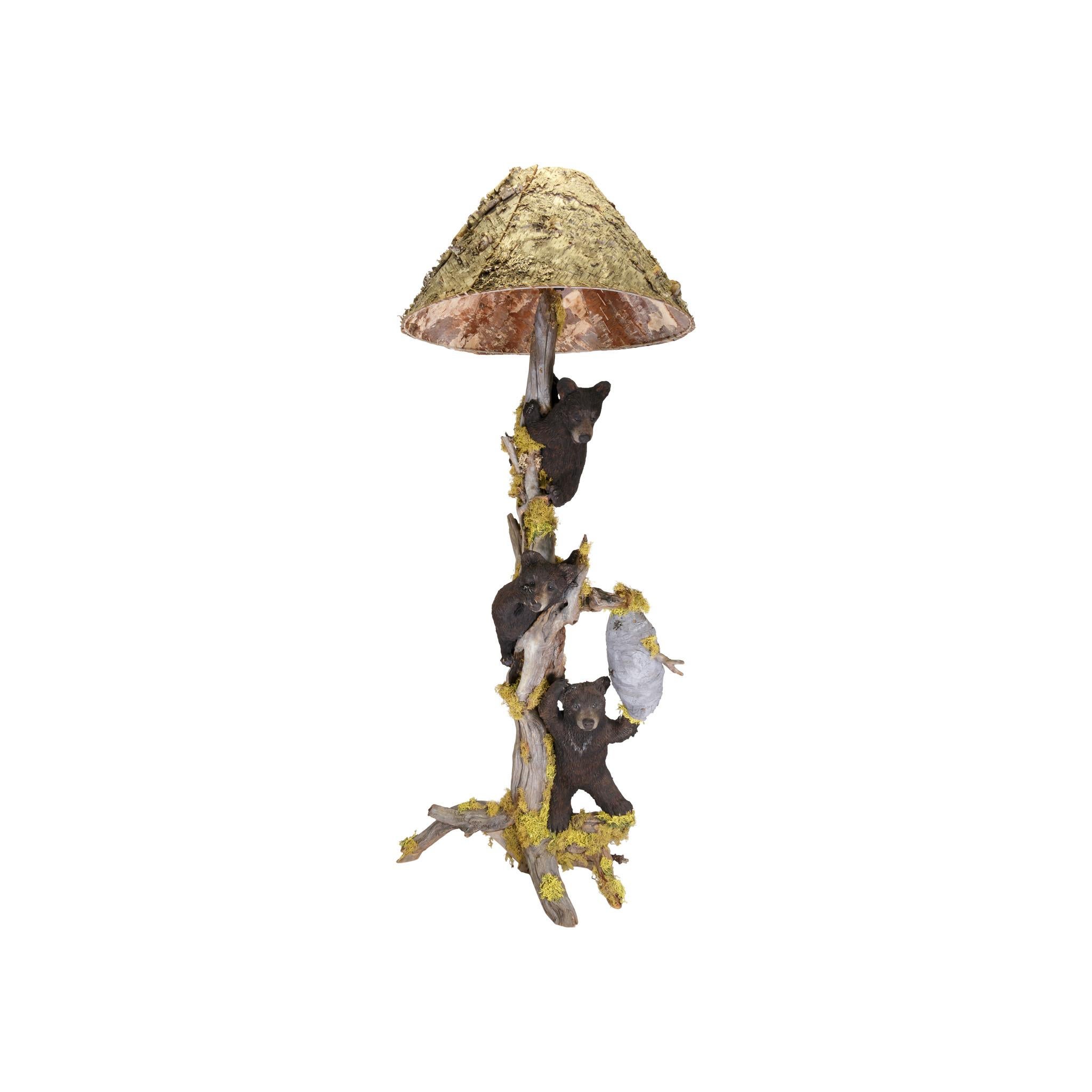 Three Bear Cubs Driftwood Floor Lamp
