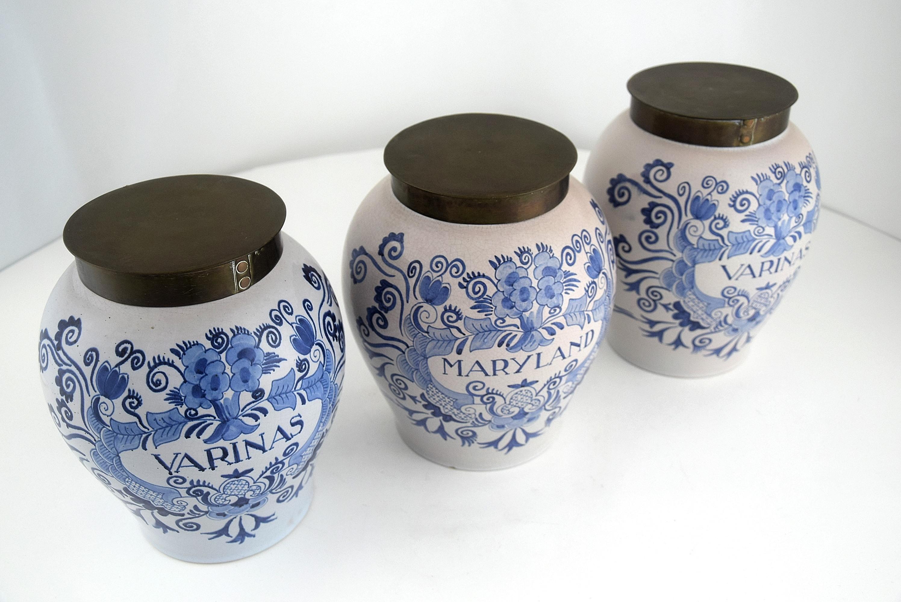 Mid-Century Modern Three Beautiful Ceramic Tobacco Pots Made by the Royal Goedewaagen, Holland For Sale