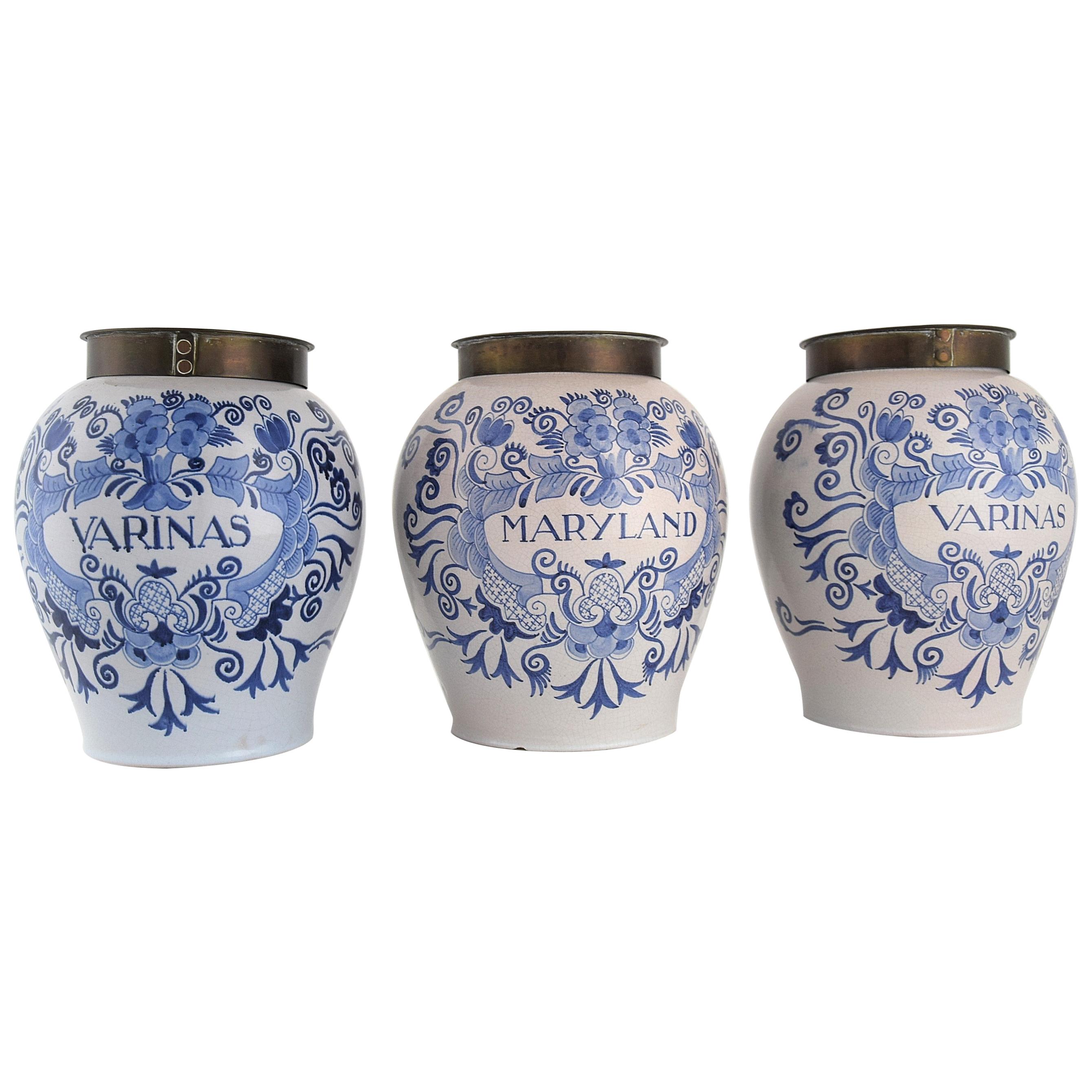 Three Beautiful Ceramic Tobacco Pots Made by the Royal Goedewaagen, Holland For Sale