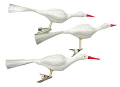 Three Beautiful Glass Bird Christmas Tree Clip-On Ornament, Vintage German 1950s