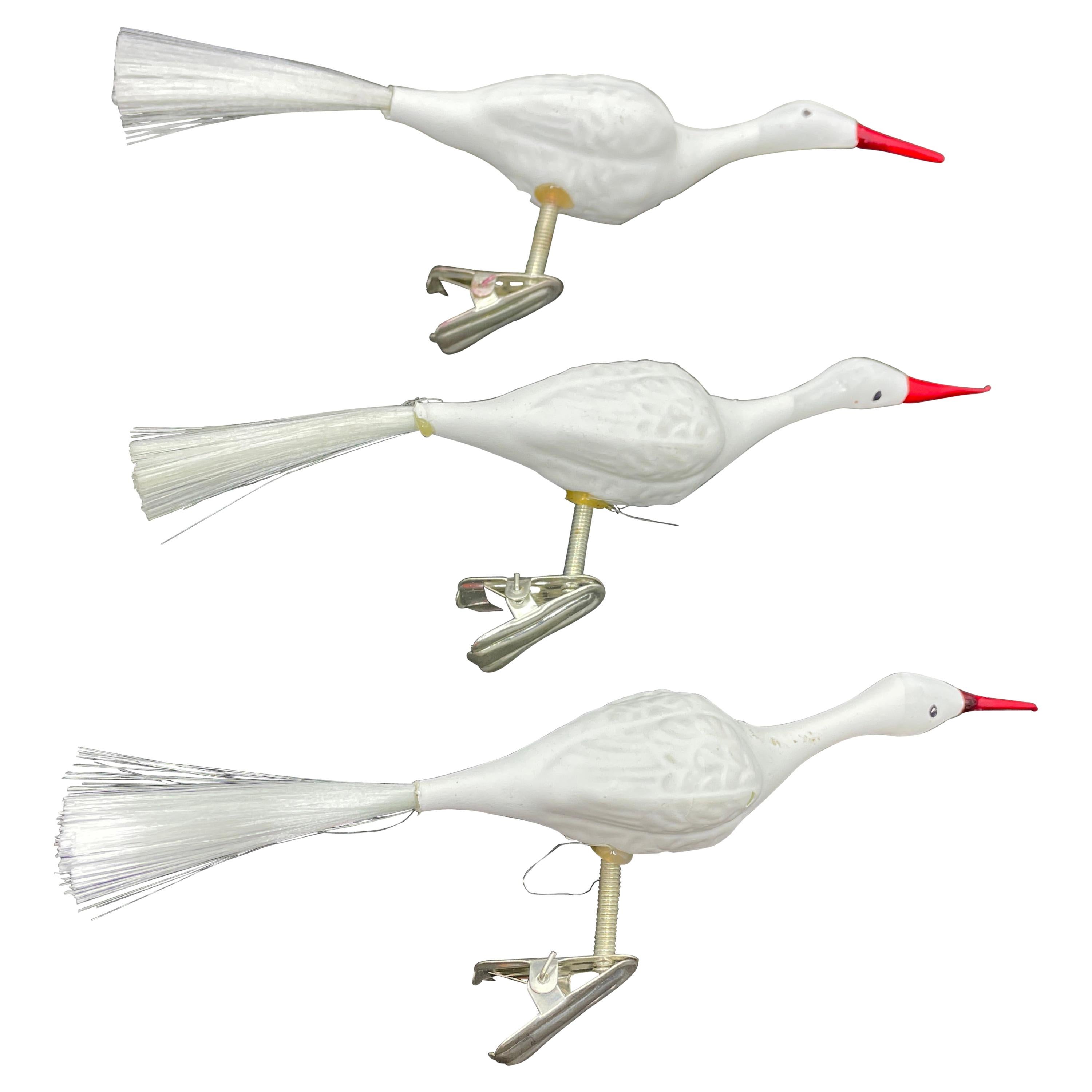 Two Crane Glass Bird Christmas Tree ClipOn Ornament, Vintage German