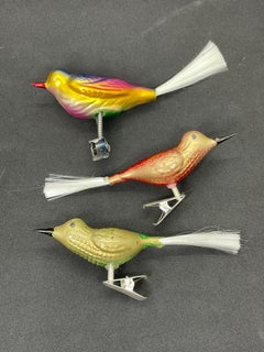 Three Beautiful Glass Bird Christmas Tree Clip-On Ornament, Vintage German 1960s