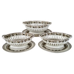 Three Beautiful Rare Antique Copeland Spode Creamware Baskets with Underplate