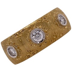 Three Bezel Set Diamond 18 Karat Yellow Gold Satin Finish Band Ring