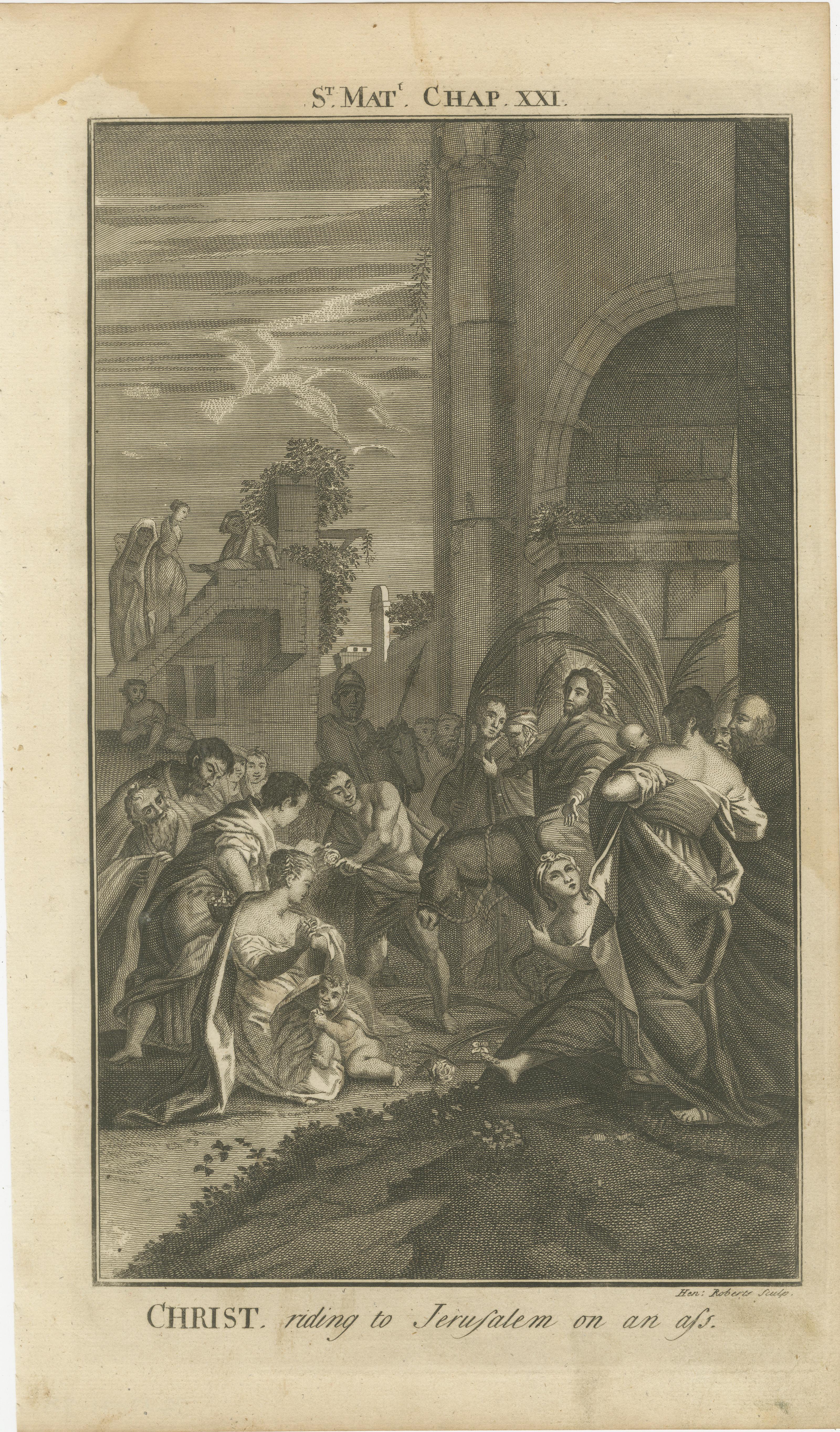 Inglese Tre incisioni bibliche - Ingresso di Cristo, Processo e Parabola degli operai, 1735 ca. in vendita