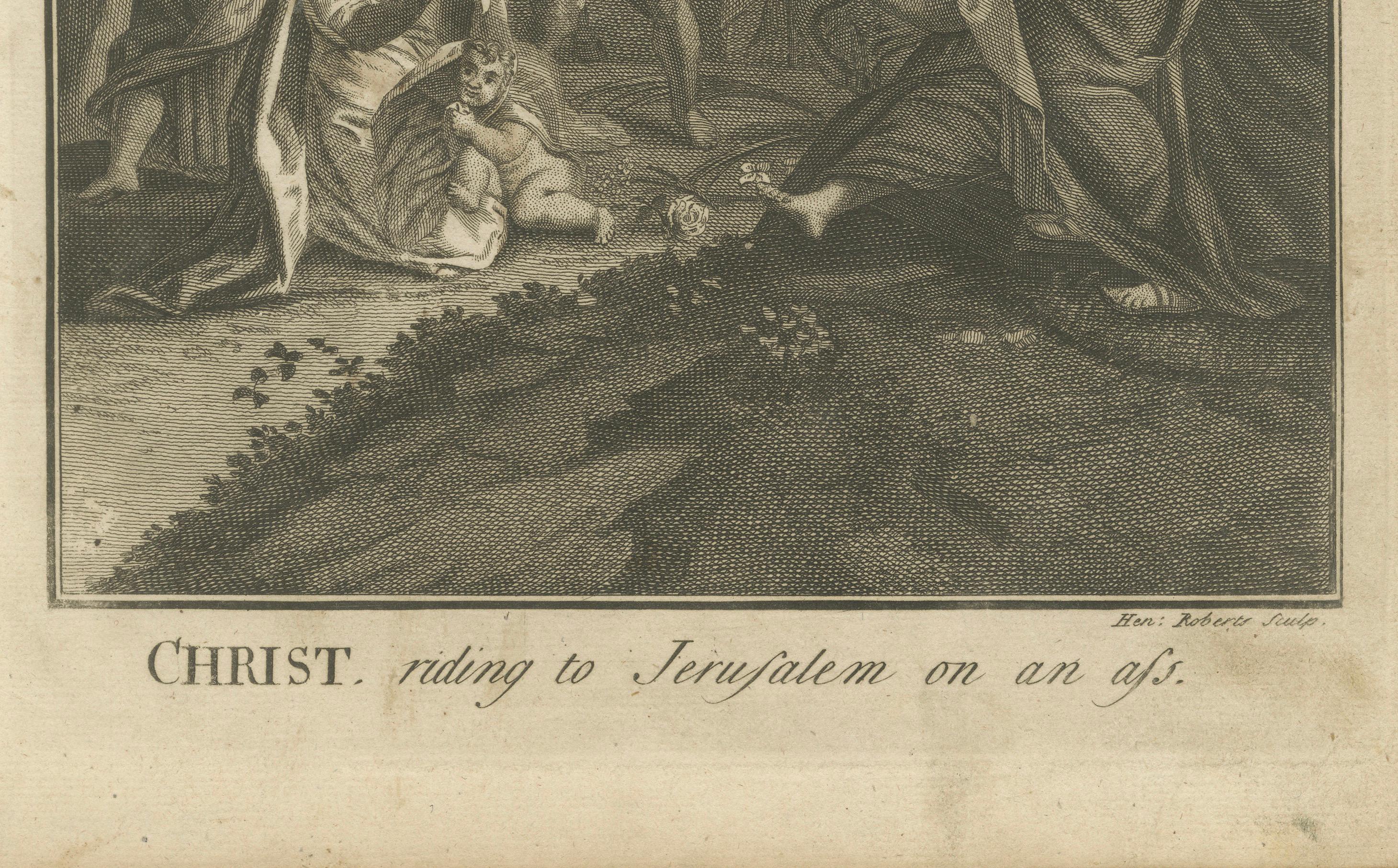 Metà XVIII secolo Tre incisioni bibliche - Ingresso di Cristo, Processo e Parabola degli operai, 1735 ca. in vendita