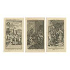 Drei biblische Kupferstiche - Einzug Christi, Gerichtsverhandlung und Gleichnis der Arbeiter, ca. 1735