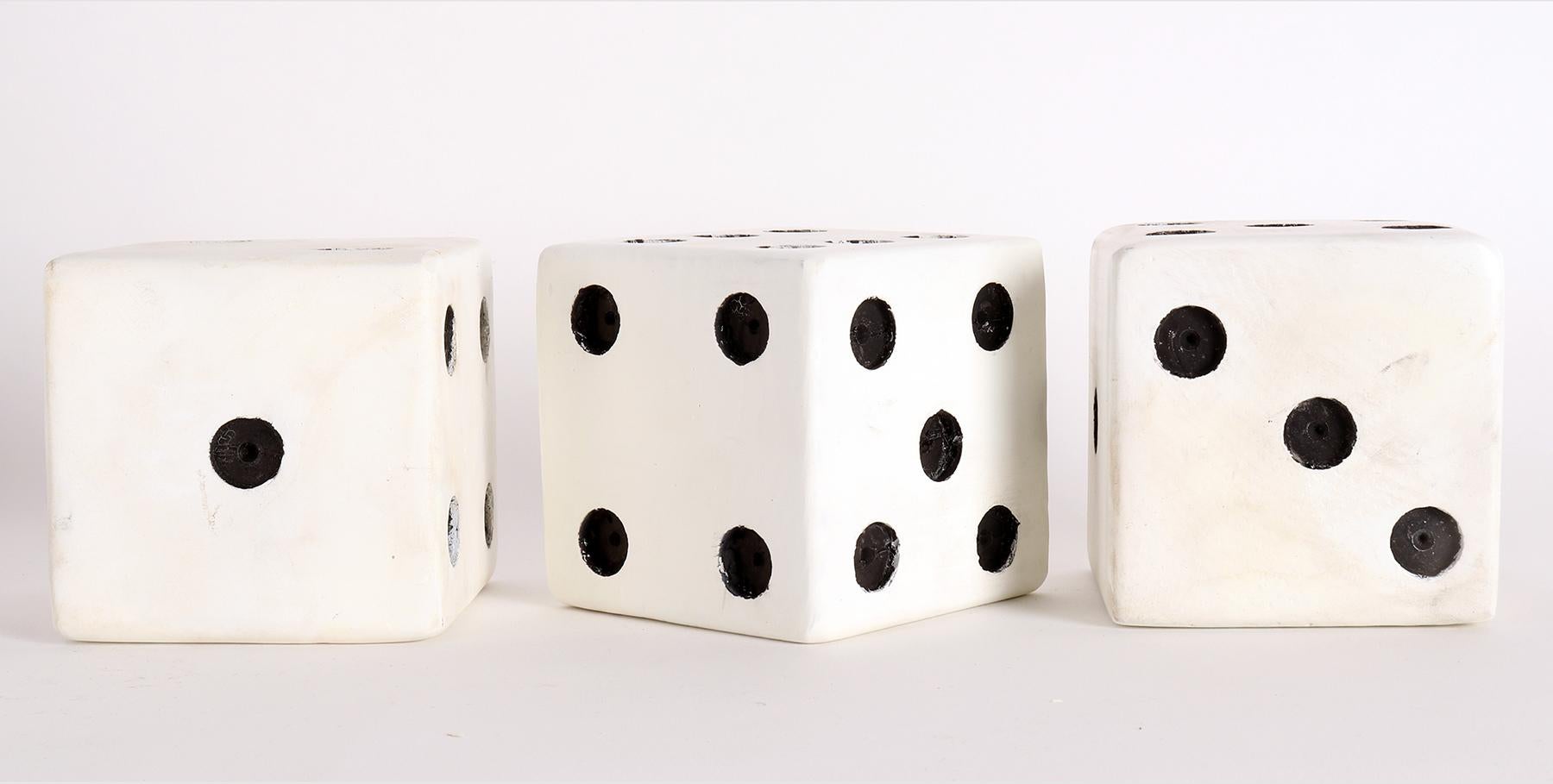 American Three big painted wooden black and white dice, USA 1940.  For Sale