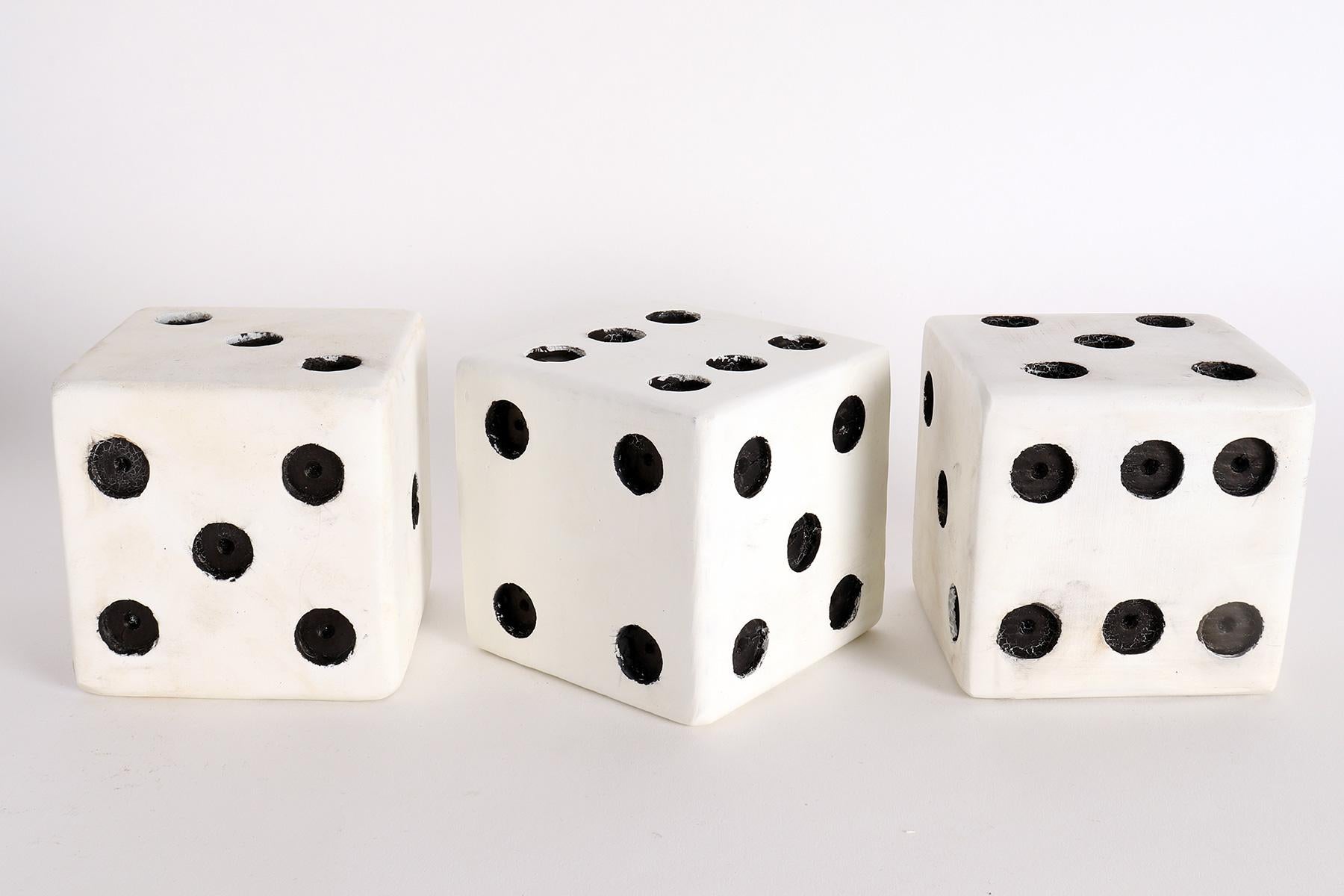 20th Century Three big painted wooden black and white dice, USA 1940.  For Sale