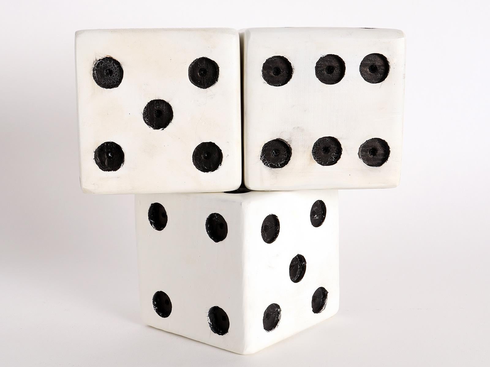 Wood Three big painted wooden black and white dice, USA 1940.  For Sale