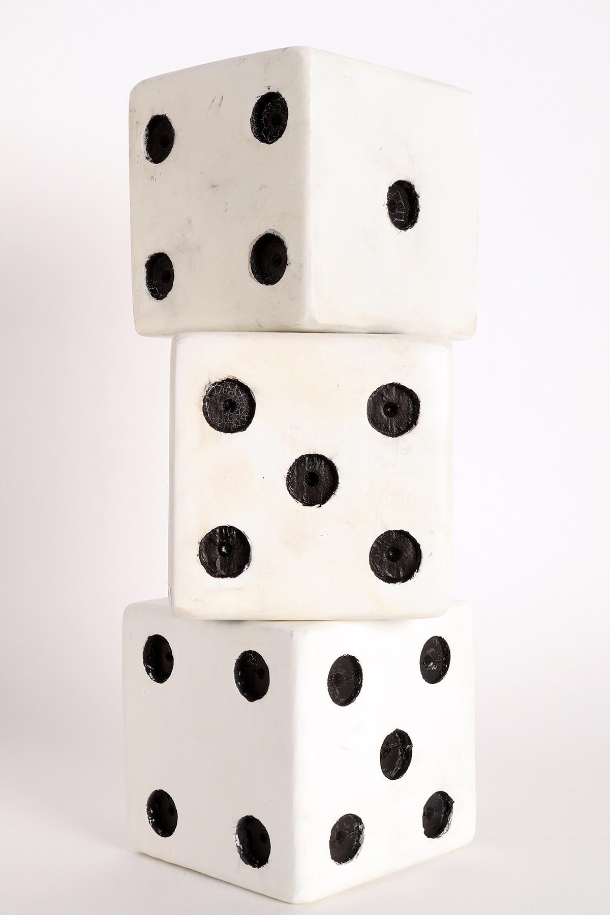 Three big painted wooden black and white dice, USA 1940.  For Sale 1