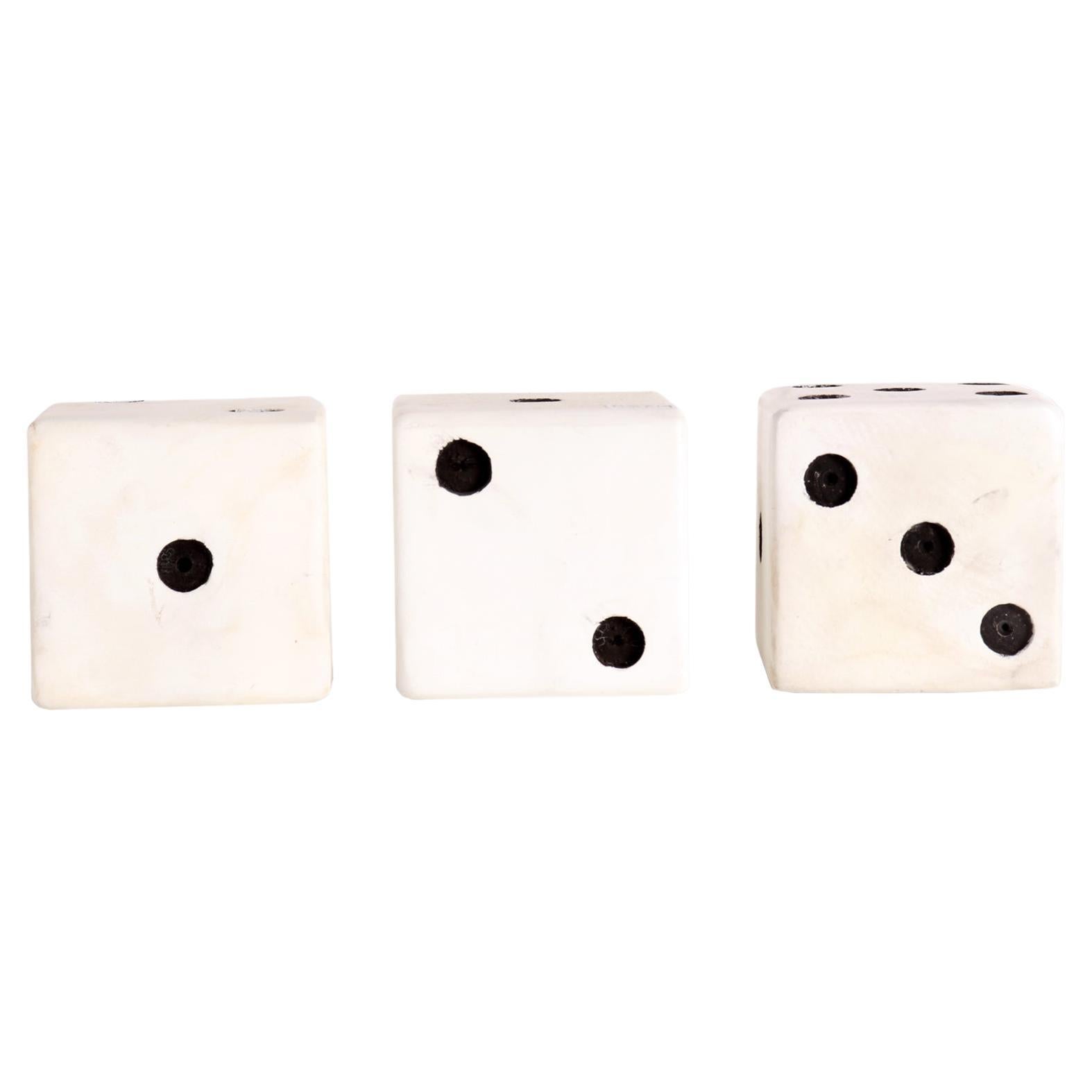 Three big painted wooden black and white dice, USA 1940.  For Sale