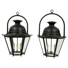 Three Black-Painted Hexagonal Street Lanterns