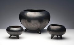 Three Black Pottery Planters from Oaxaca Mexico Dona Rosa