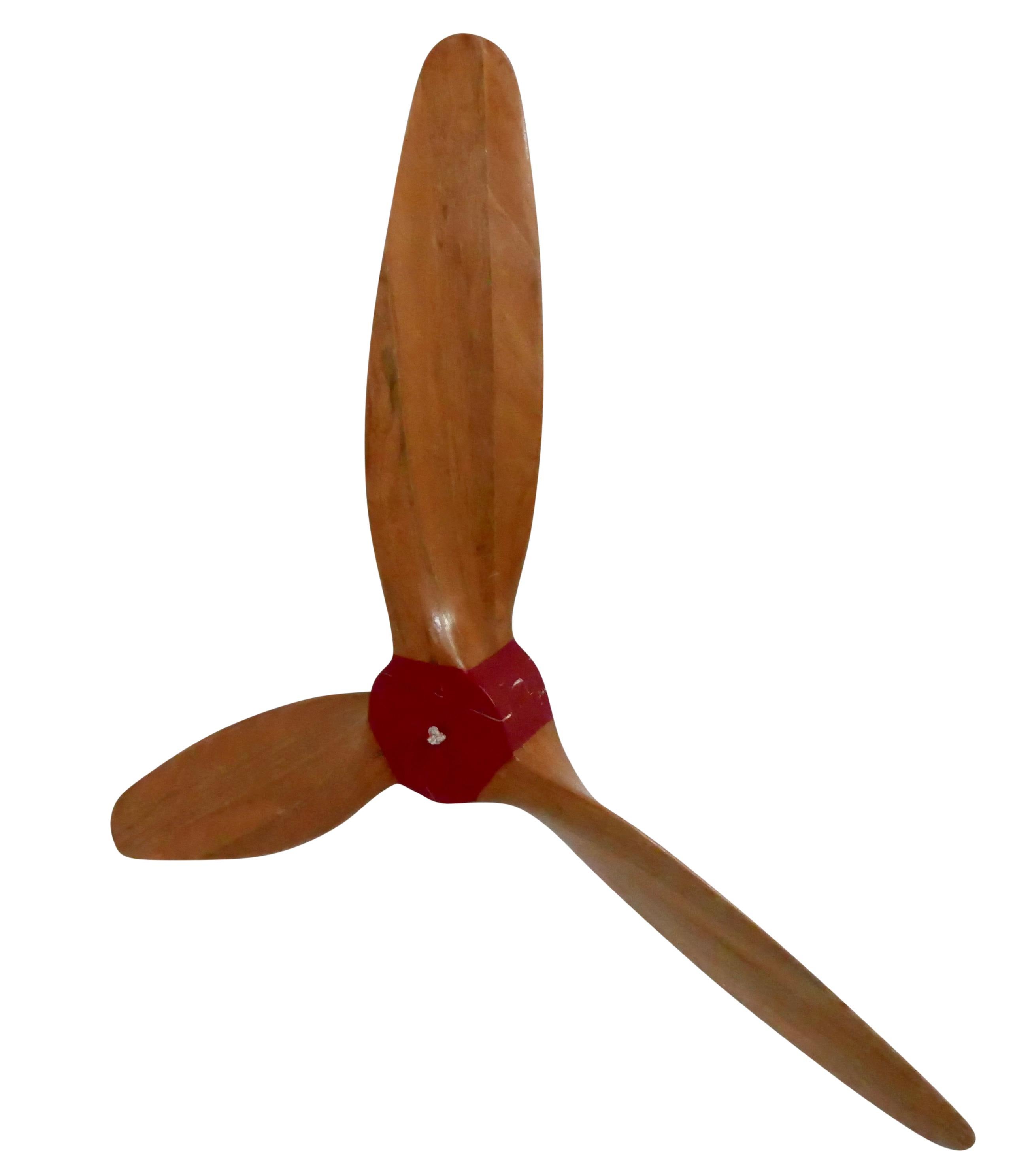 Three blade wood propeller made as a mold to cast metal propellers, 
Early 20th century
American.