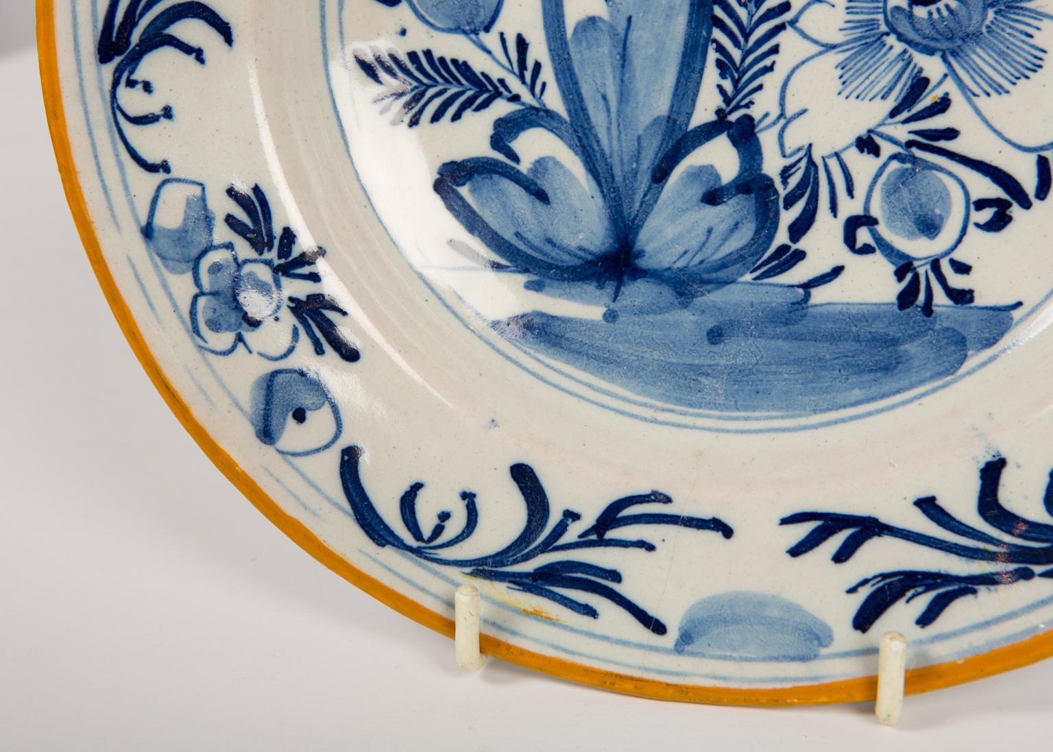 Dutch Three Blue and White Delft Dishes Netherlands Circa 1780