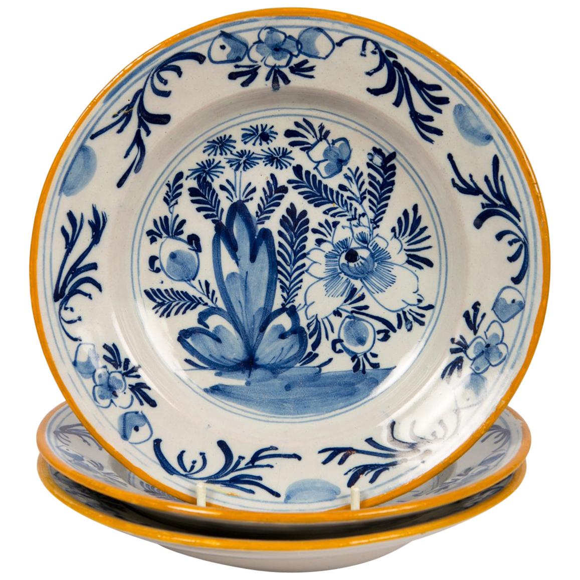 Three Blue and White Delft Dishes Netherlands Circa 1780 