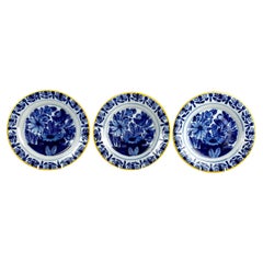 Three Blue and White Delft Plates Hand Painted 18th Century Netherlands