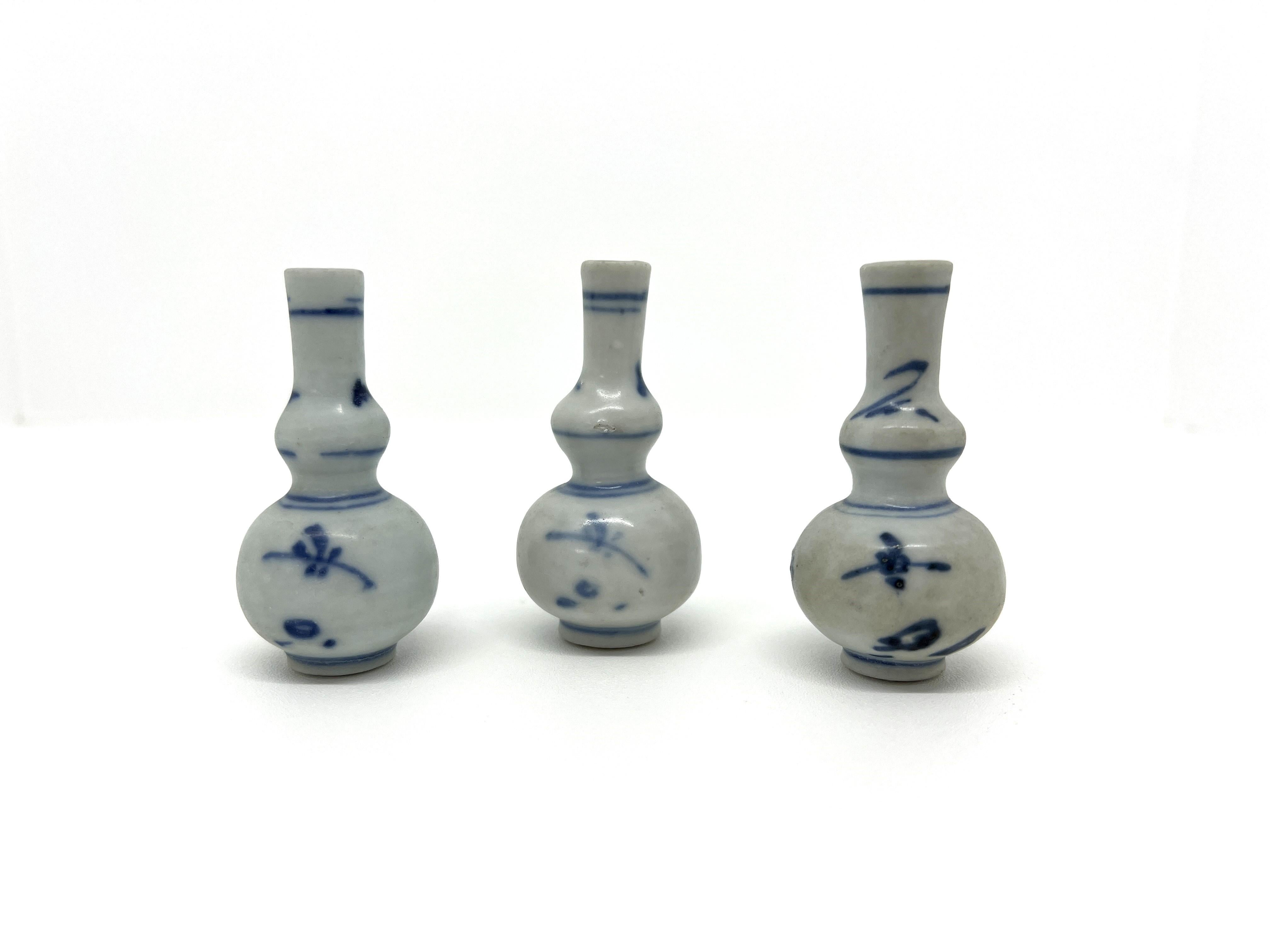 Glazed Three Blue and White Miniature Vases, C 1725, Qing Dynasty, Yongzheng Era For Sale