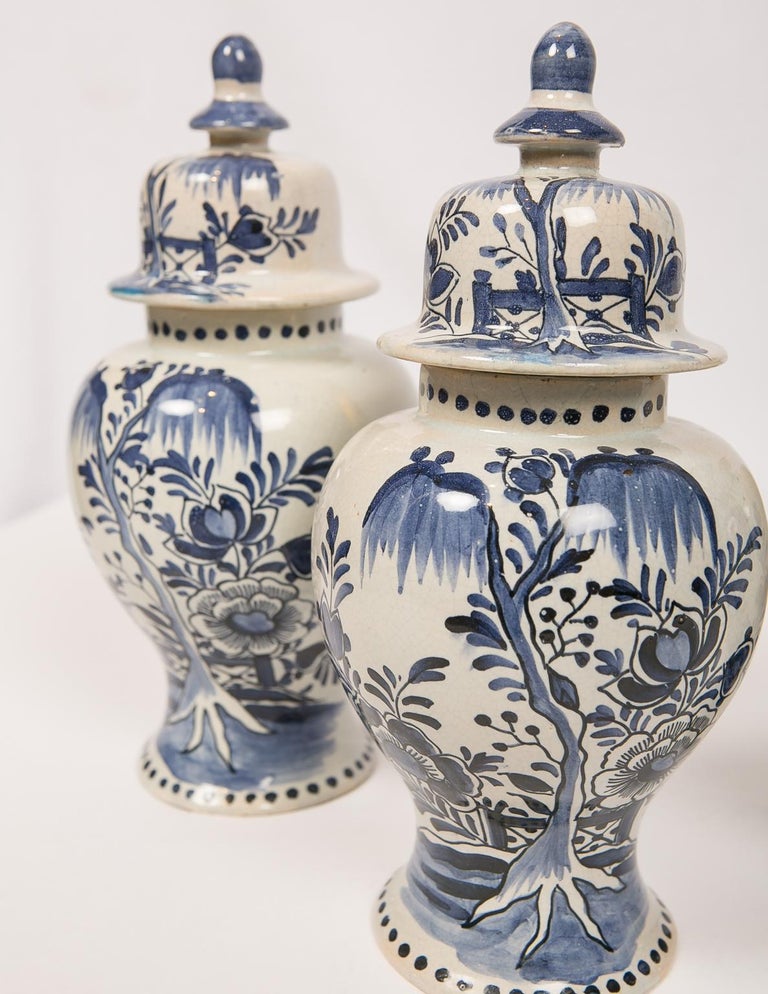 Three Blue and White Pottery Delft Style Mantle Jars at 1stDibs