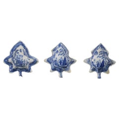Three Blue and White Staffordshire Porcelain Leaf Form Dishes - Canton style