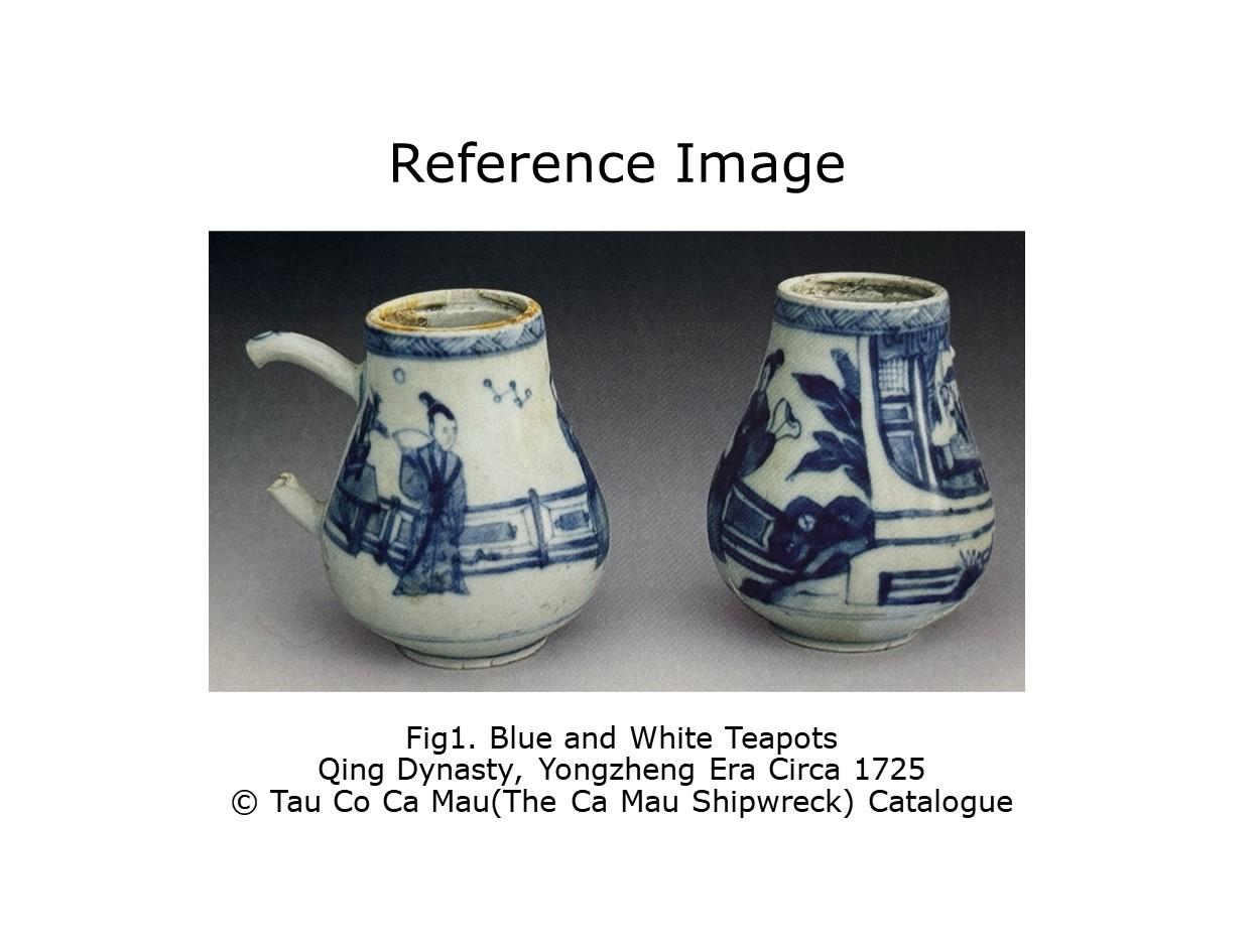 Tre teiere blu e bianche provenienti da una nave di Mau Mau, 1725 circa, dinastia Qing, Yongzheng E. in vendita 7