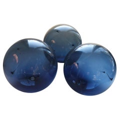 Three Blue Artglass Objects Solboll/Sunball by Timo Sarpaneva Iittala Signed TS