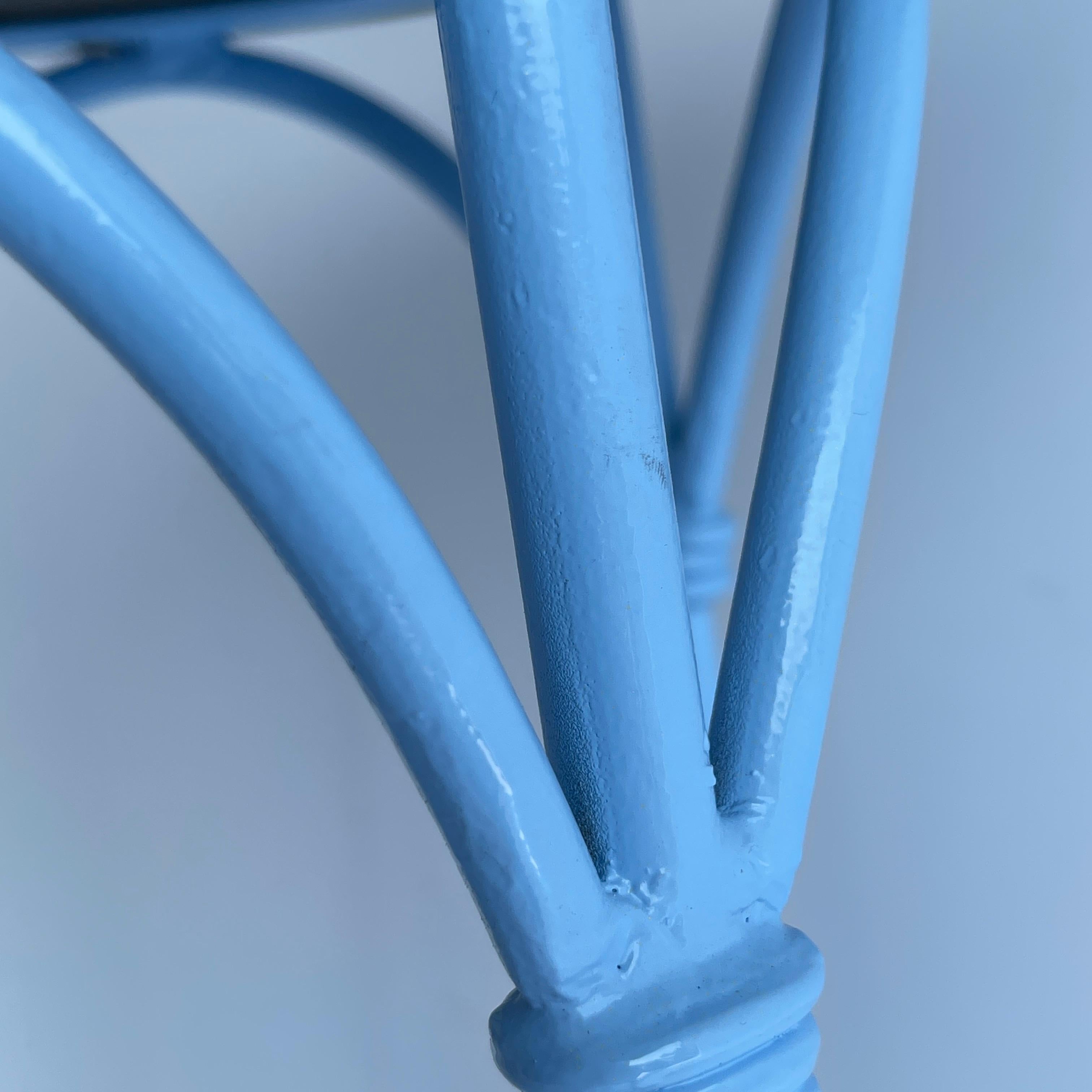Three Blue Barstools with Leather Seats, Legs Powder Coated For Sale 2