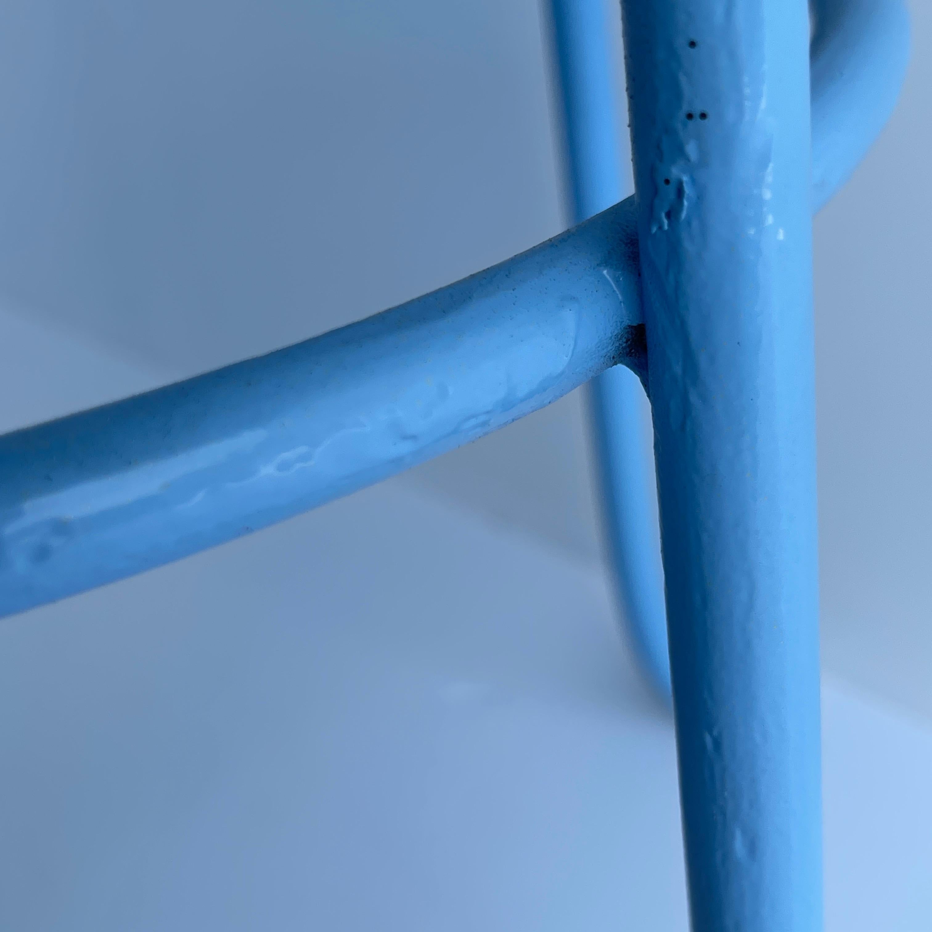 Three Blue Barstools with Leather Seats, Legs Powder Coated For Sale 1
