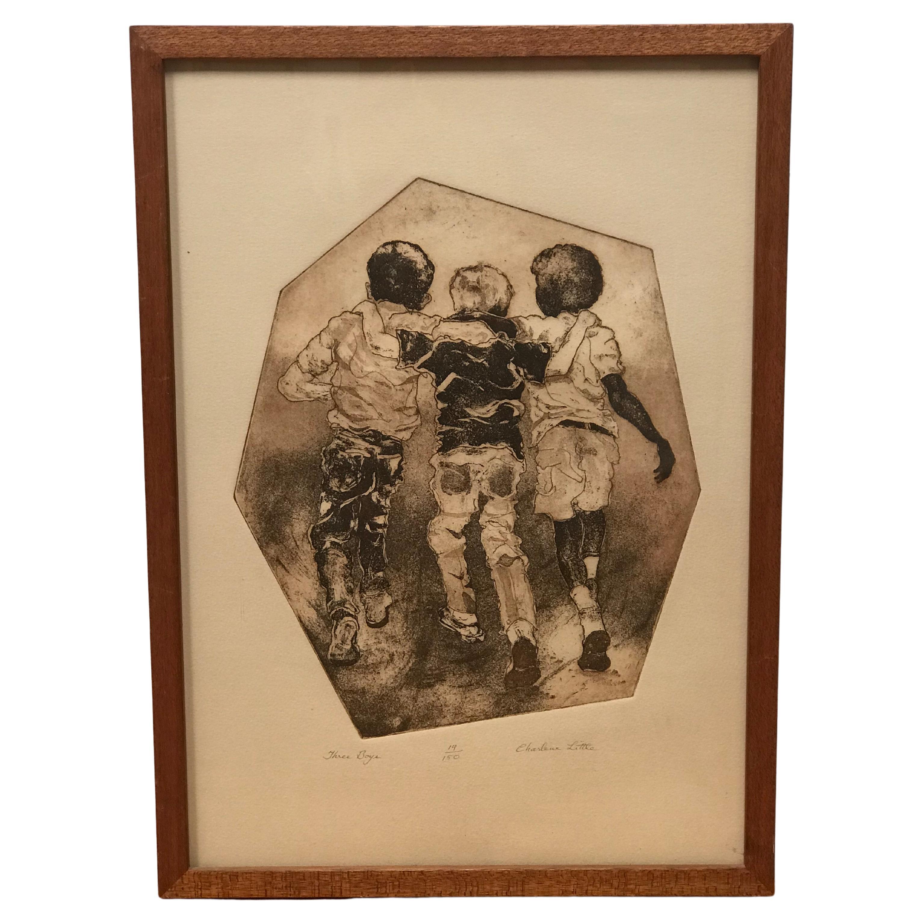 "Three Boys" Lithograph by Charlene Little For Sale